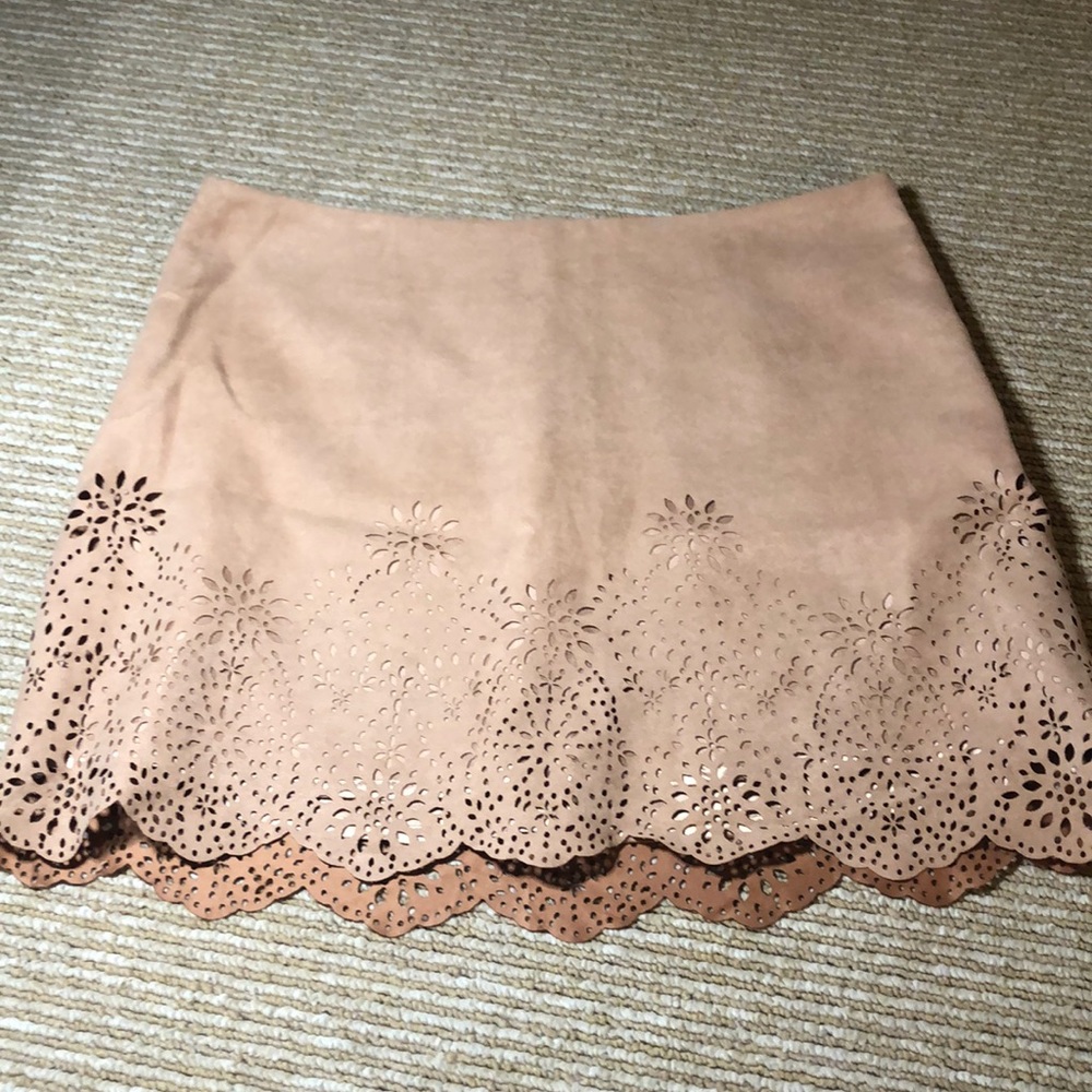 Nude suede eyelet skirt